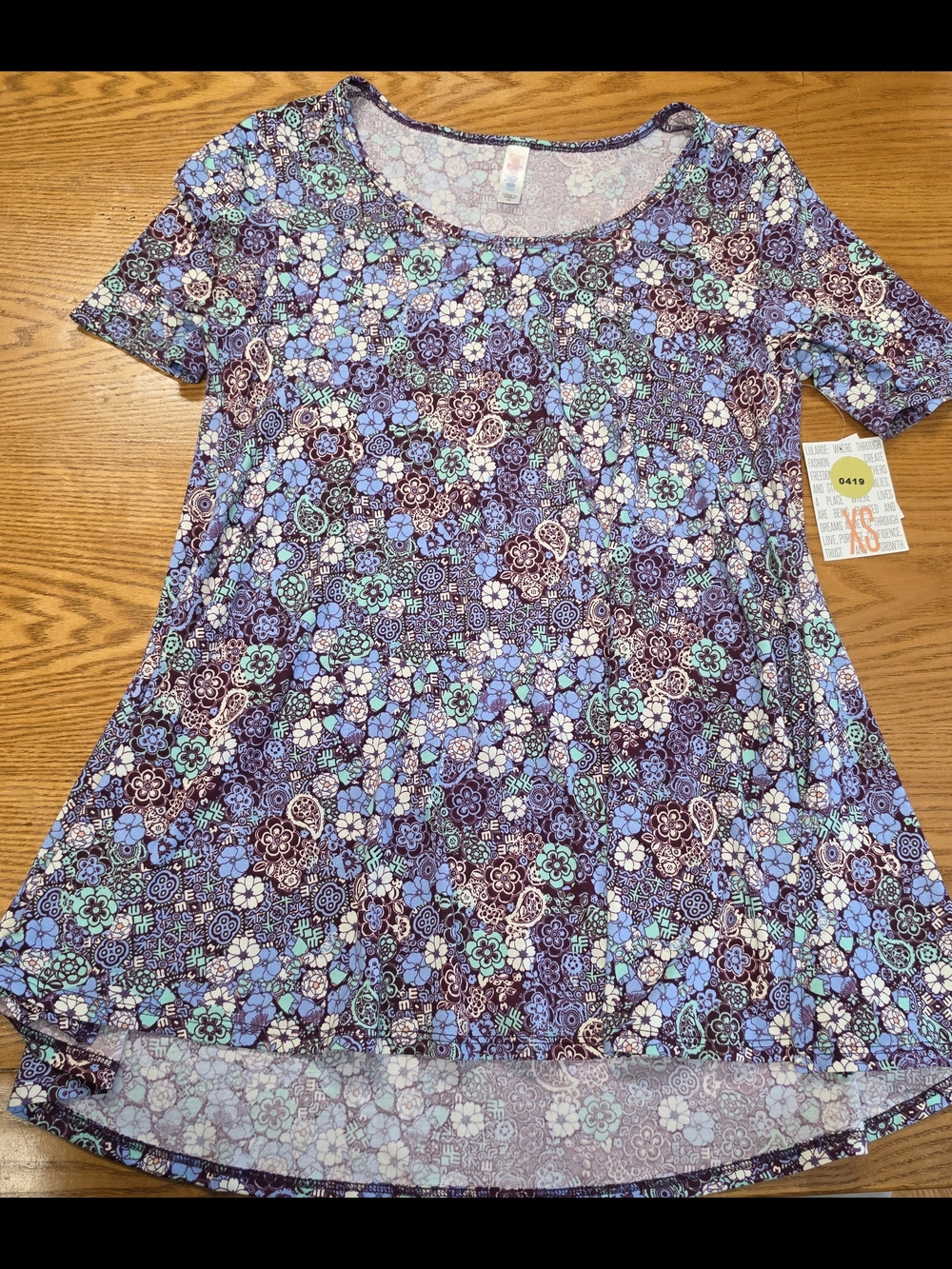 LulaRoe Floral Scoop Neck Tunic Top - Purple Blue Teal Size Xs
